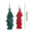 thumbnail image 3 of Fiudx Liquidación de ahorros de verano Pendientes de borlas con adornos navideños Pendientes de borlas rojas y verdes con árbol de Navidad Un par de borlas de seda glamorosas de moda, 3 of 6