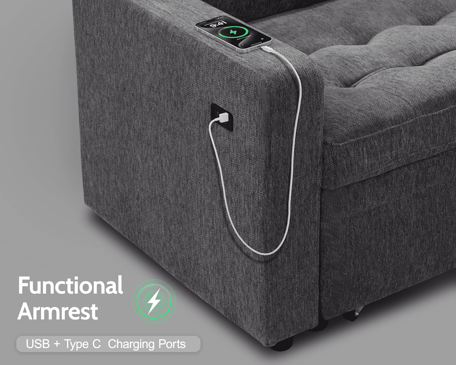 Convertible L-Shaped Sleeper Sofa Bed for Living Room with Pullout Bed, Adjustable Backrest, USB Port and Storage Seat