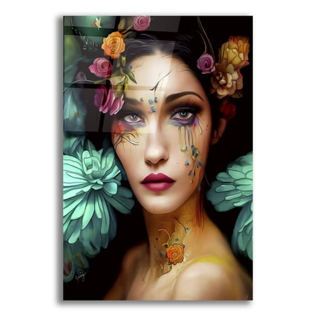 Epic Art 'Floral la Femme Portrait 2' by Romantz Art, Acrylic Glass Wall Art, 16"x24"