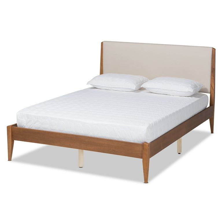 Baxton Studio Lenora Mid-Century Modern Beige Fabric Upholstered and Walnut Brown Finished Wood Full Size Platform Bed Baxton Studio Lenora Mid-Century Modern Beige Fabric Upholstered and Walnut Brown Finished Wood Full Size Platform Bed