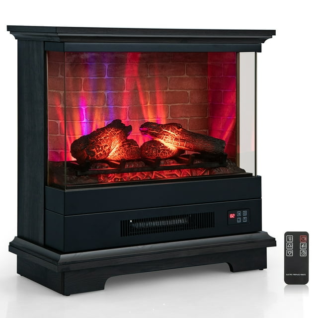 Costway Cheminée Électrique 27 Pouces Chauffage Autoportant 1400W Télécommande Fonction de Minuterie Noir