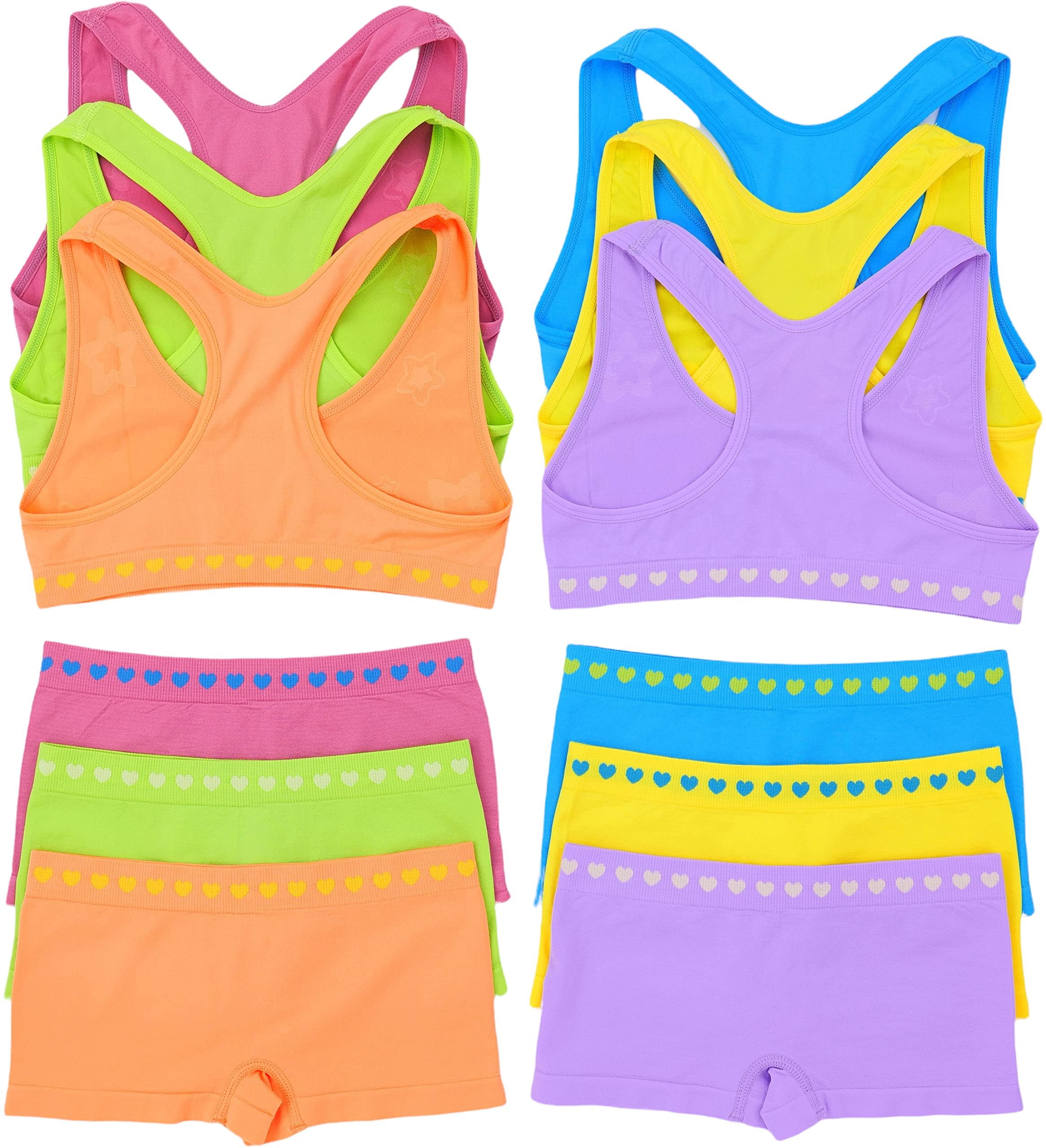 ToBeInStyle Girl's Pack of 6 Racerback Training Bra Tops & Matching Boyshort Bottoms - Unicorn Love - Small