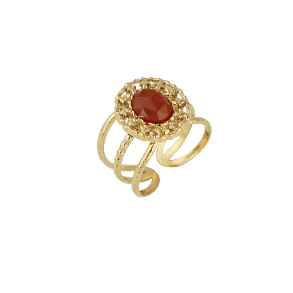 Garnet Statement Ring for Women, Gold Plated Stainless Steel with Ornate Floral Design Vintage Jewelry Gift