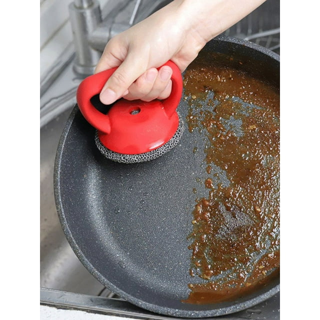 Cast Iron Scrubber Stainless Steel Wool Scrubber Chainmail Scrubber Brush to Clean Cookware Steel Wool Scrubber for Frying Pans Bakeware