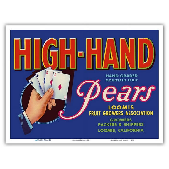 High-Hand Pears - Vintage Fruit Crate Label c.1930s - Master Art Print (Unframed) 9in x 12in
