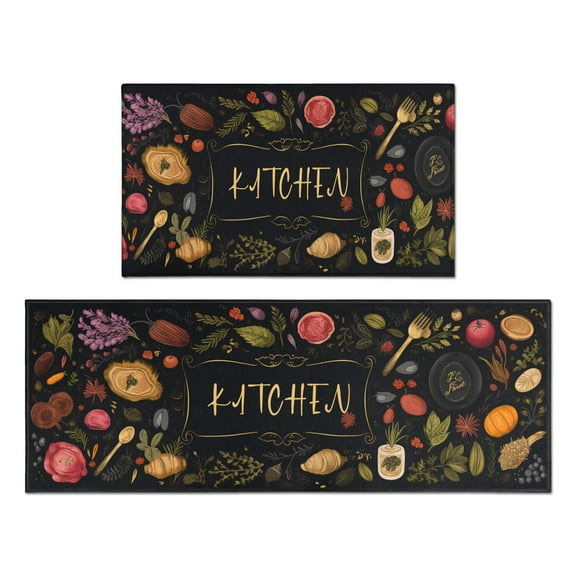Colorful Anti Fatigue Kitchen Mat Set 2 Pieces Non Skid Comfort Standing Waterproof Rugs and Runner Sets Cushioned Floor Carpet(17"x47"+17"x30")