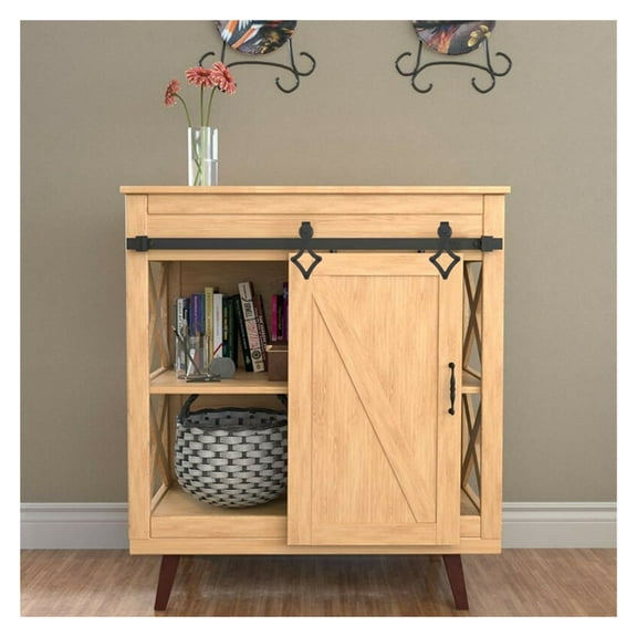 24'' To 84" Mini Cabinet Slides Sliding Barn Door Hardware Kit, Black Diamond Shape Roller For Single/Double Door Hanging Rail ,Superior Strength