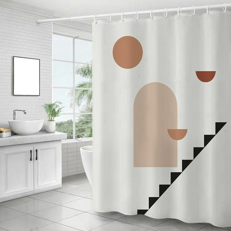 loopsun Retro Style Abstract Shower Curtain Boho Arch Sun Beige