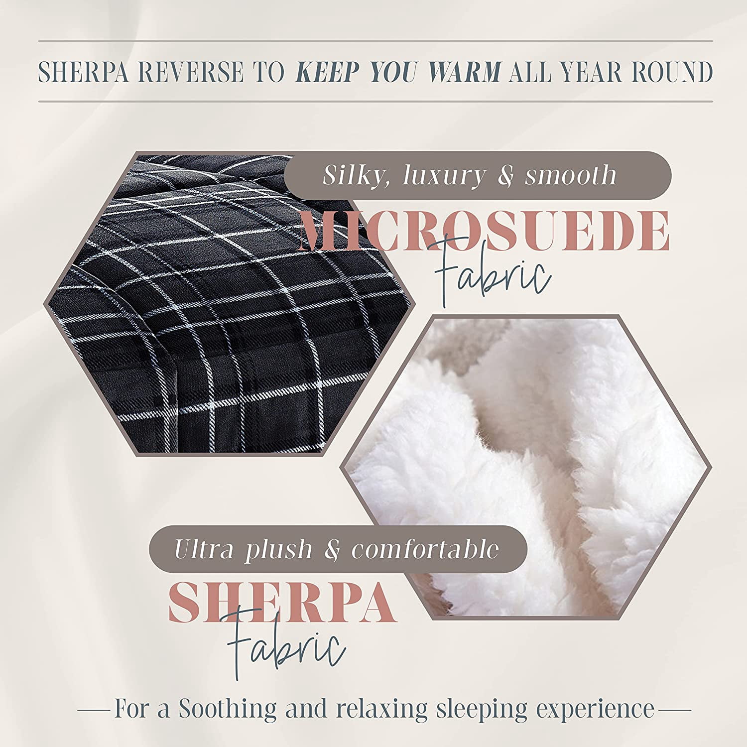 Elegant Comfort Soft & Plush Sherpa Comforter - Lilith Plaid Collection, 3-Piece Bed Set, Reversible Down Alternative Micro-Suede, Plaid Design, Cal King, Charcoal Black