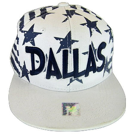 - Dallas Texas Large Star Cotton Adjustable Snapback Baseball Cap (Stars White)