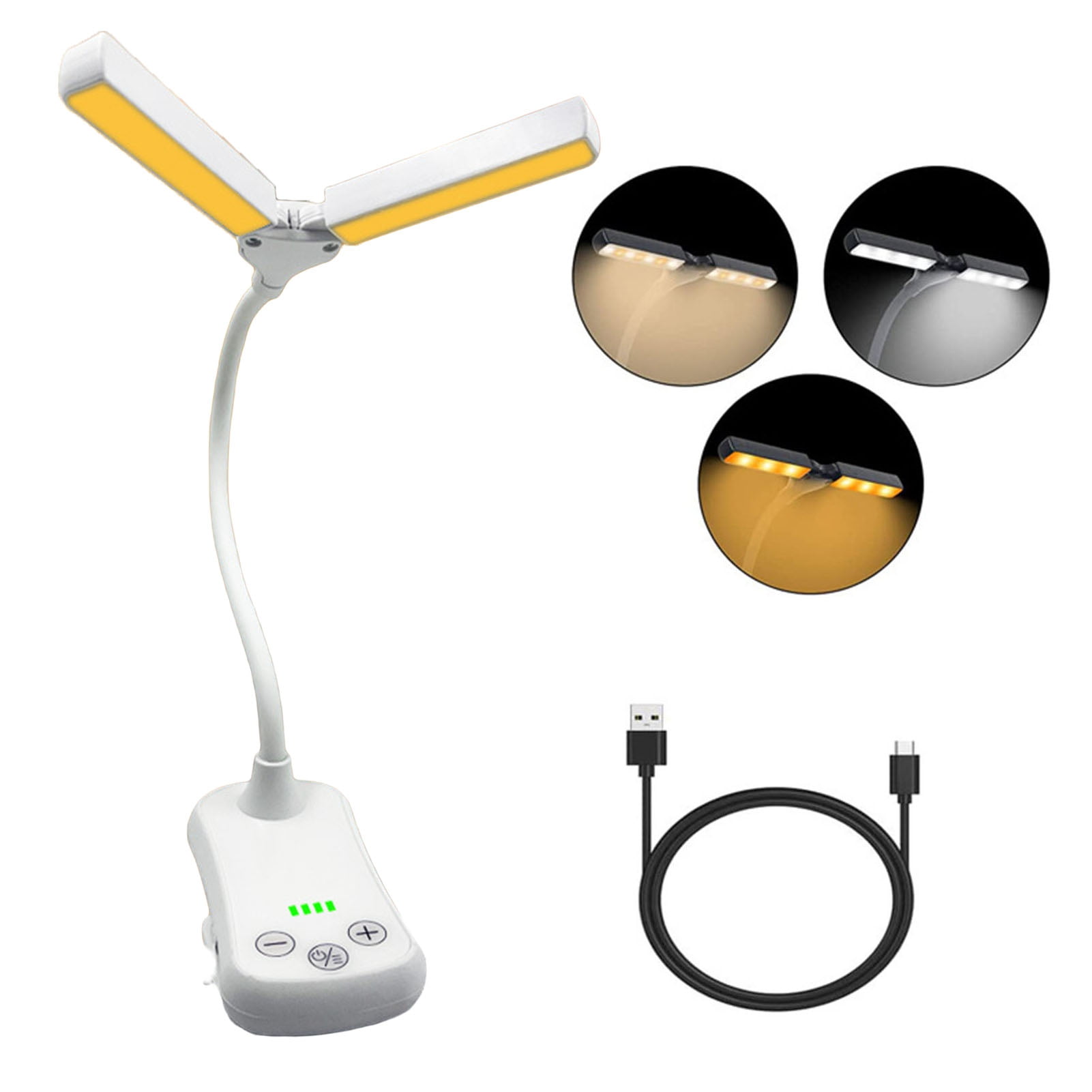 HEVIRGO Double Head 14LED Reading Lamp Desk Lamp, Dimmable Chargeable