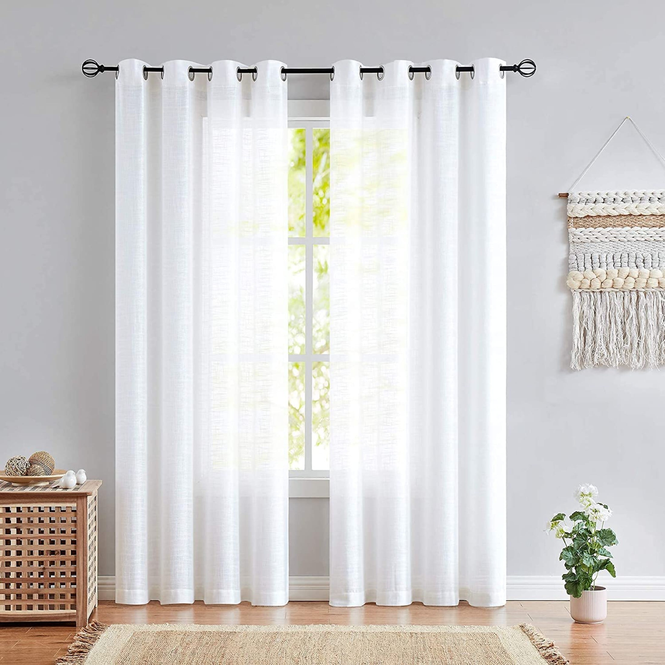 Decoultimatex White SemiSheer Window Curtains Rich Linen Textured