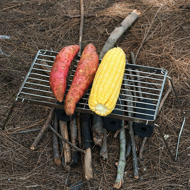backpacking folding mini grill Ycandiee Camp Grill with Foldable Legs, 304 Stainless Steel Grill Grate for  Gas Stove, Ultralight mini Campfire Stand-Portable Grill Grid for