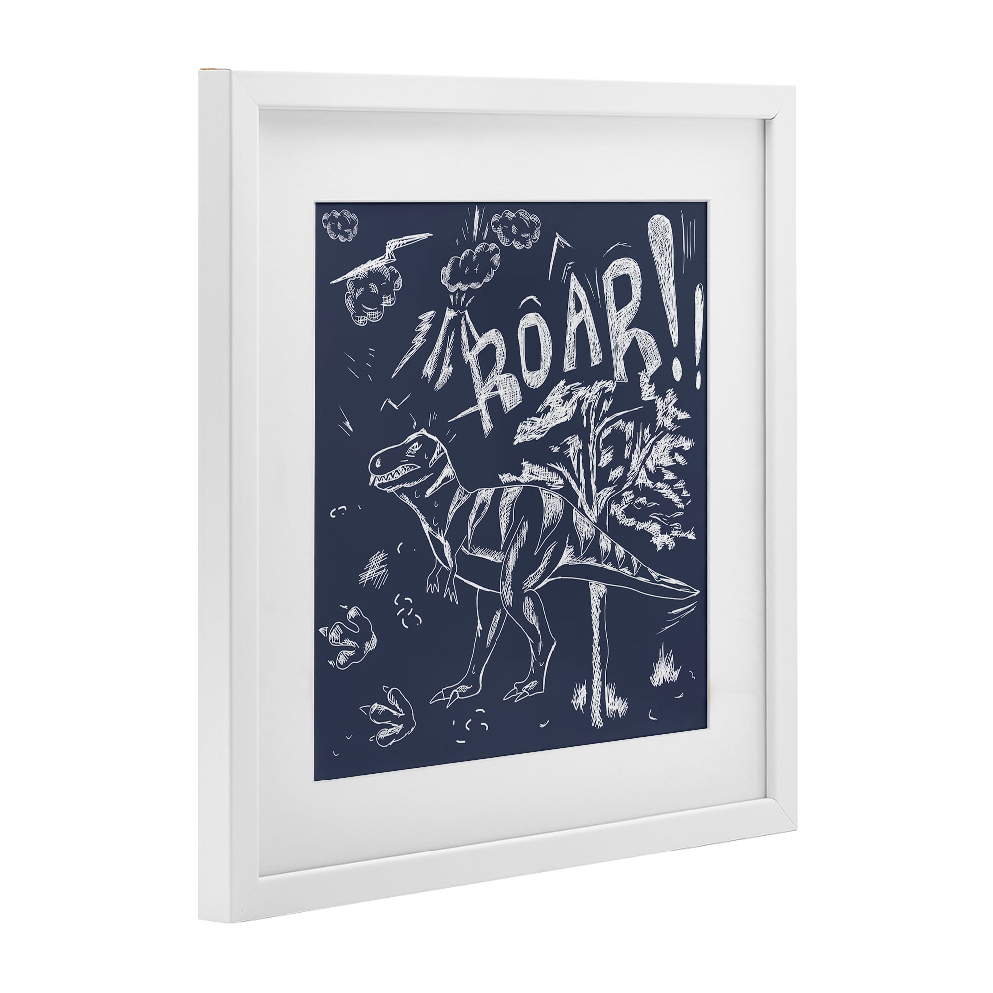 Sketchy Roar Dinosaur White Framed Print Under Glass, design by HUE and MI and Sangita