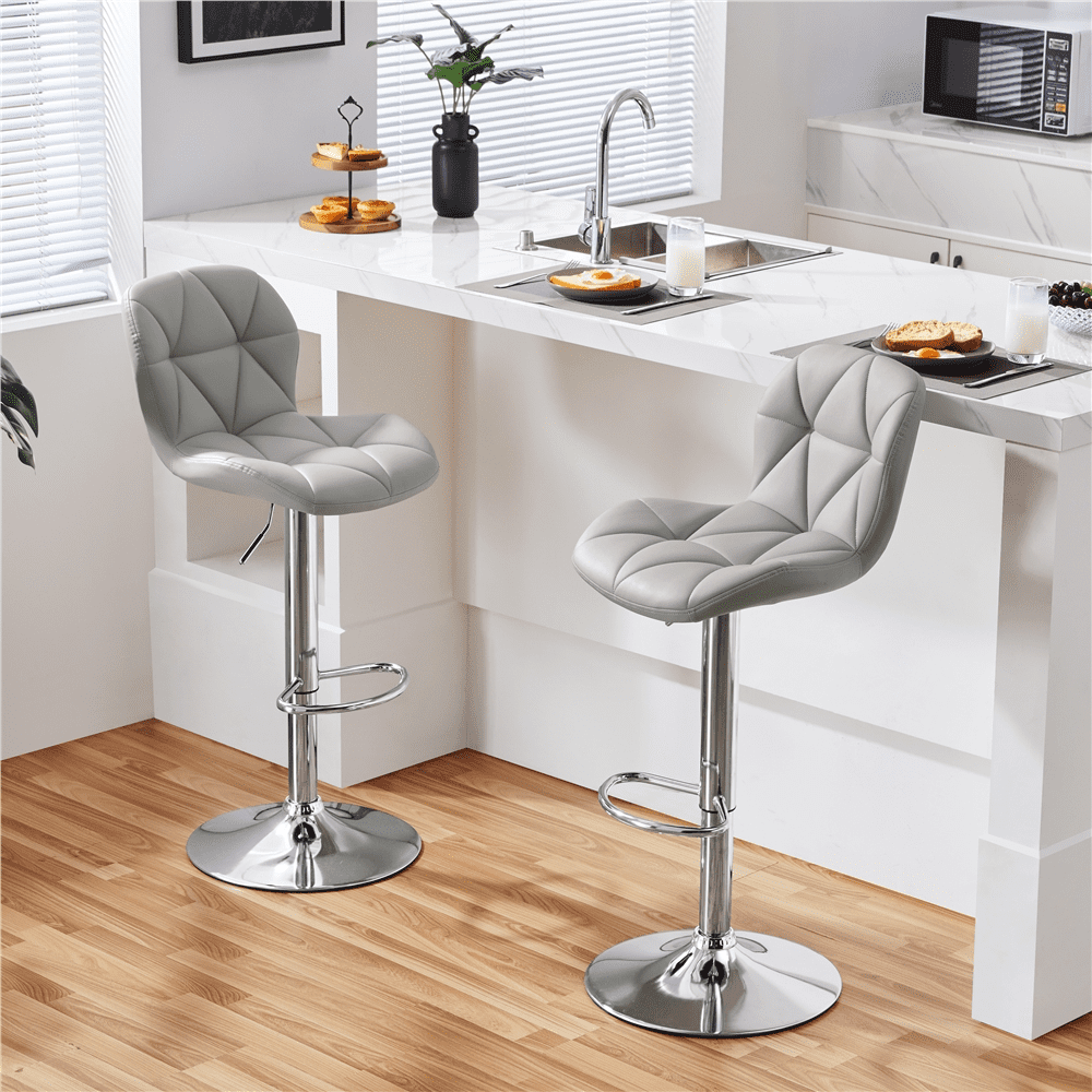 Alden Design Adjustable Counter-Height Faux Leather Modern Barstool, Set of 2, Light Gray