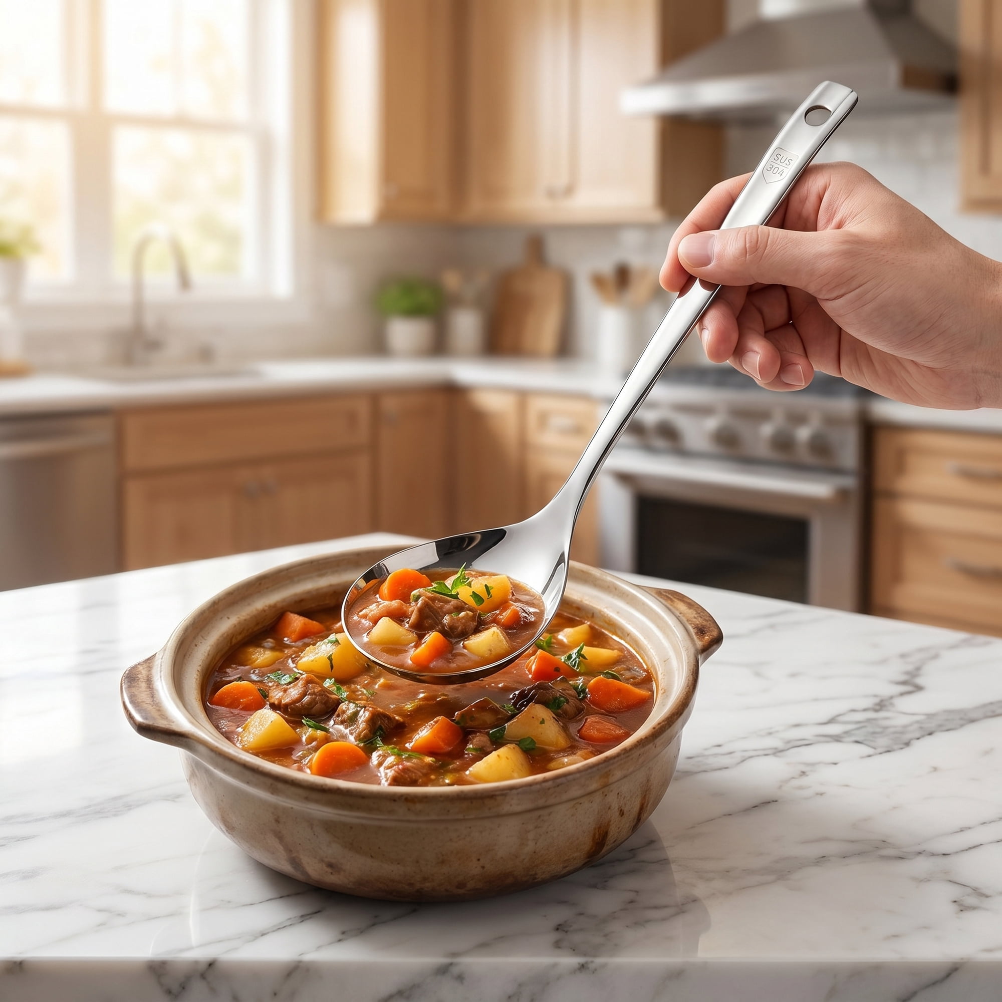 Unique Bargains Heat Resistant Spoon for Non Stick Cookware Soup spoon-Silver 12.5"x3.1"
