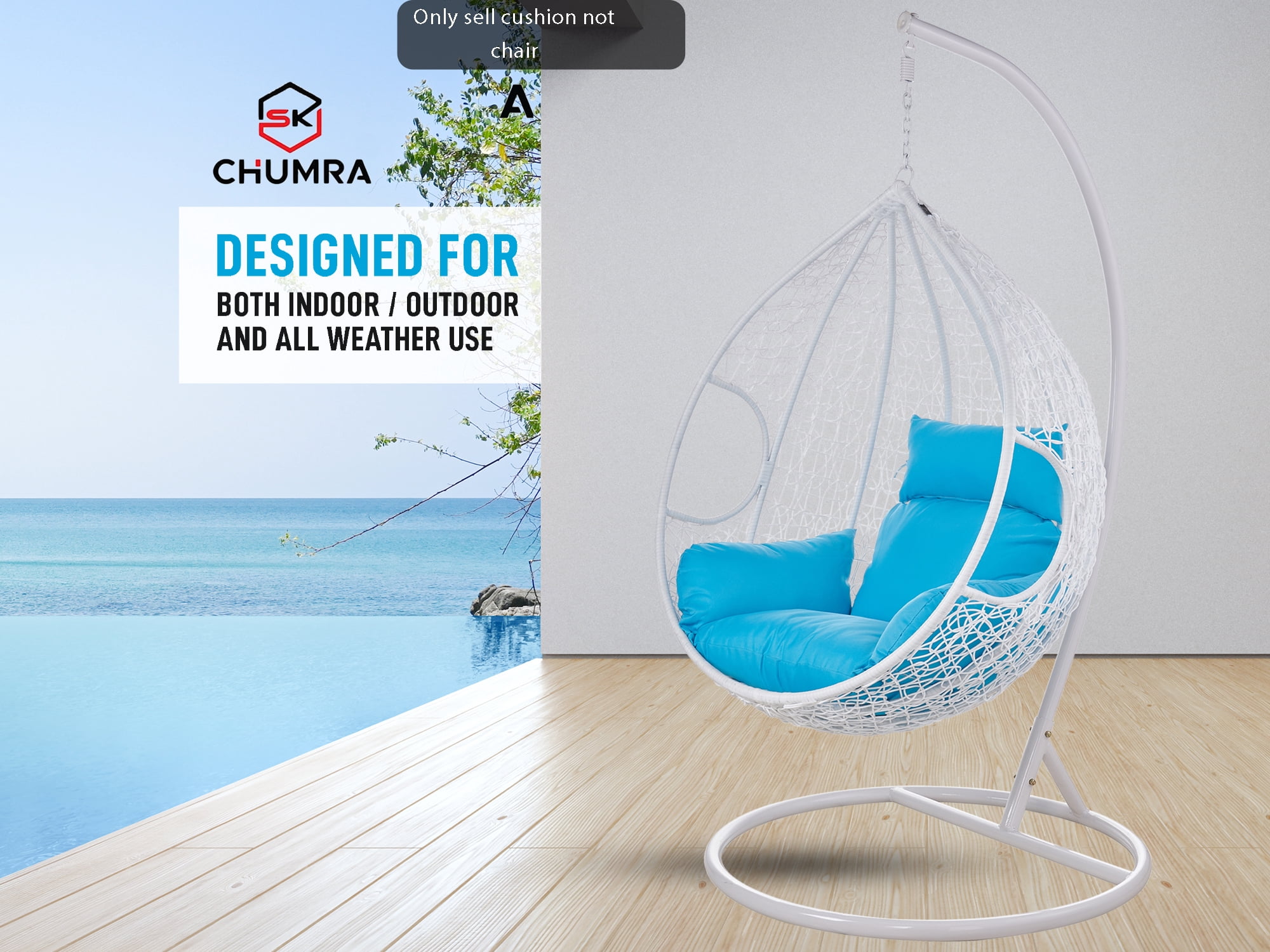 SK CHUMRA Outdoor/Indoor Cushion Hanging Swing Egg Chair Mats Pads NonSlip Soft Washable Cushion with Headrest & Armrest