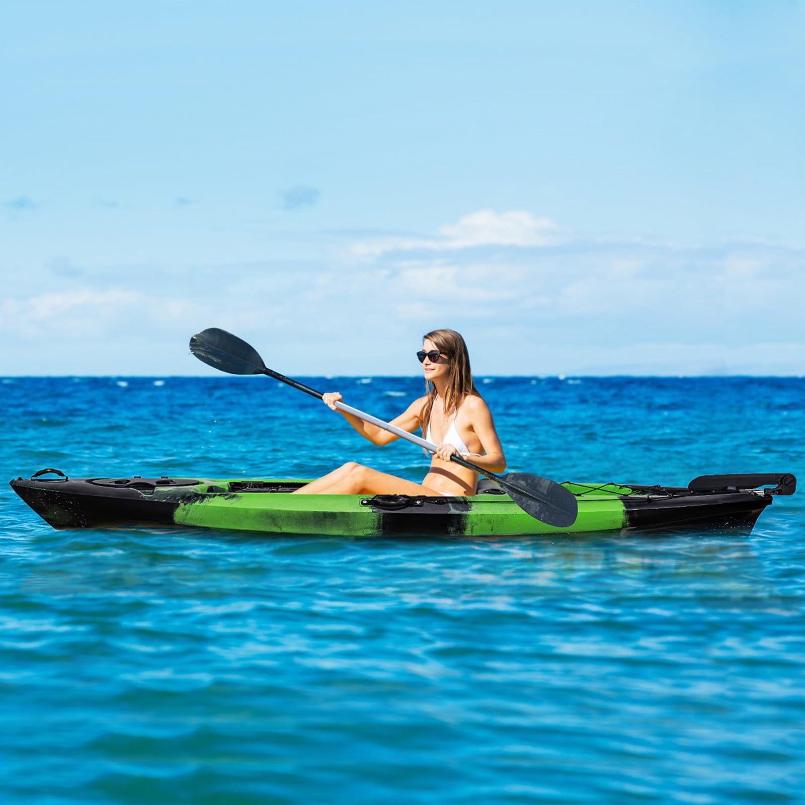 Ataucjin Kayaks, 13FT Fishing Kayaks, Sit on Top Kayak for Adults with Paddle & Comfortable Seat, Capacity of 400LBS, Hard Shell Recreational Ocean Kayak Boat
