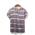 thumbnail image 2 of Penkiiy Men Casual Fashion Turndown Collar Stripe Printing Short Sleeve Button Shirt Tops Blouse 2XL Coffee, 2 of 4