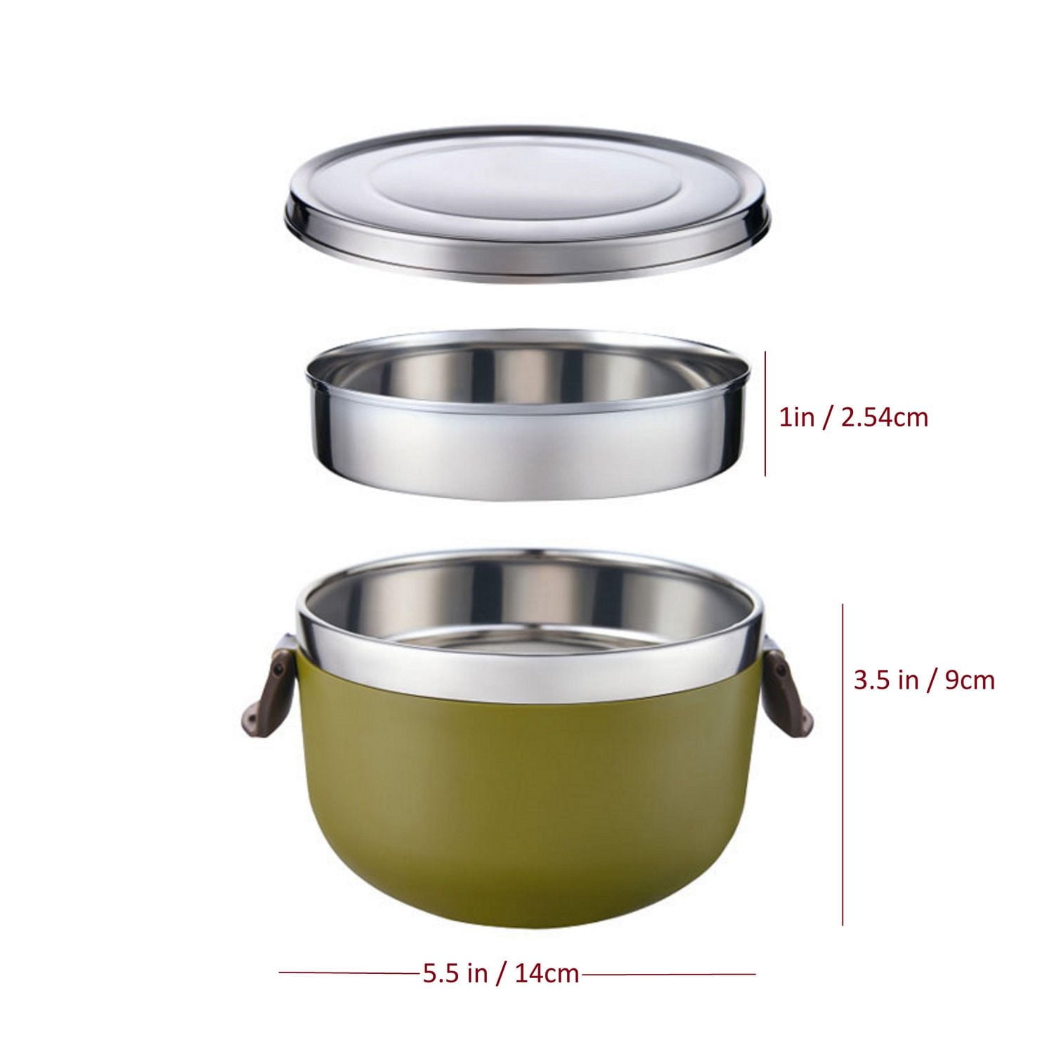1 L Thermal 2 Layer Stainless Steel Thermal Lunch Container - Military Green, Volume & Colour: 1L / Miliatry Green