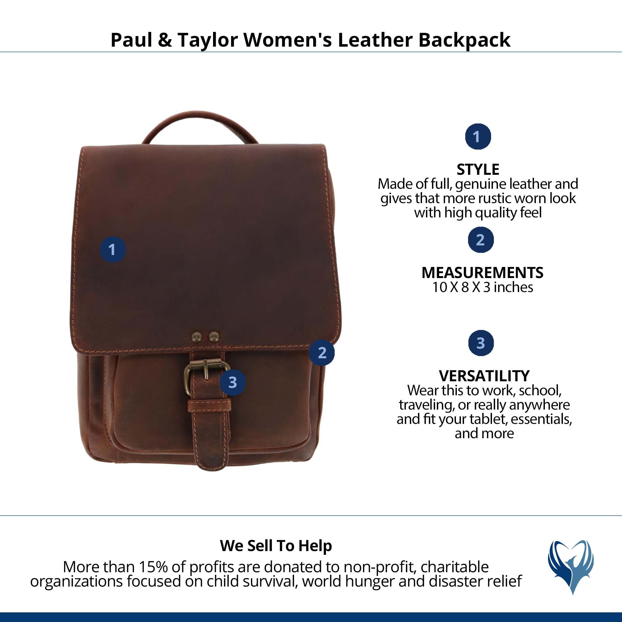 Paul‎ & Taylor Genuine Brown Leather Small Backpack Paul and Taylor Unisex Crossbody Bags (Brown) – LeatherGoods main image 2