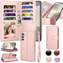 Takfox Wallet Phone Case for Samsung Galaxy S24, PU Leather with Credit Card Holder Case [9 Card Slots] Folio Flip Detachable Magnetic Cover Kickstand & Carrying Strap, Rose Gold