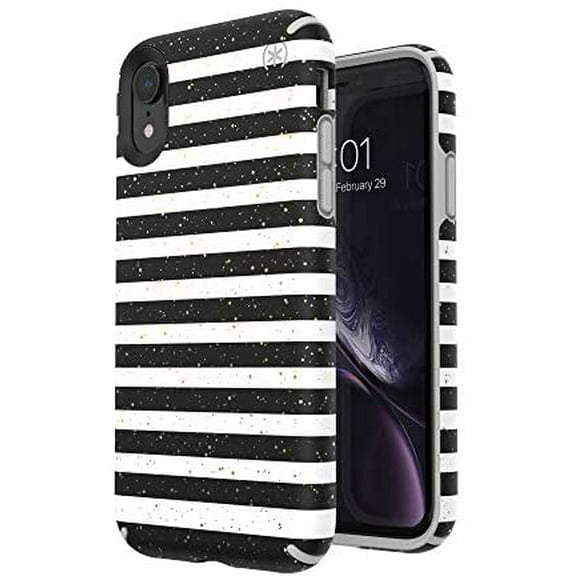 Speck Products Presidio Inked iPhone XR Case, Stripe Gold Specks/Marble Grey