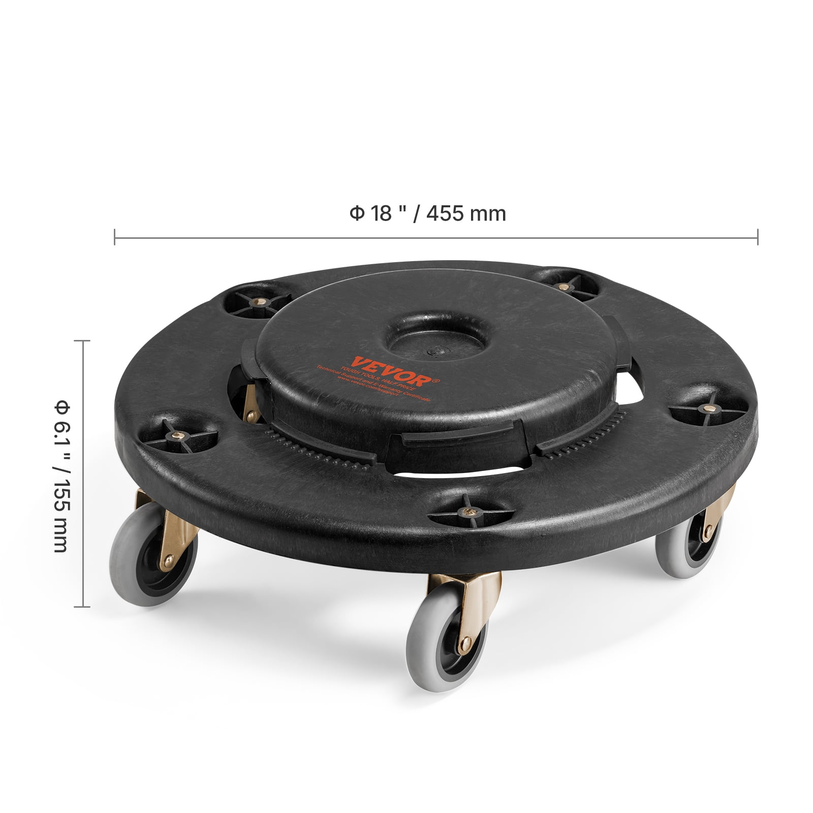 VEVOR Trash Can Dolly, Fit 20, 32, 44, 55 Gallon Containers, Round Trash Can Roller Base with 4 Lockable Wheels, 500lbs Weight Capacity, Heavy Duty Barrel Dolly, Multi-Functional Rolling Dolly Cart