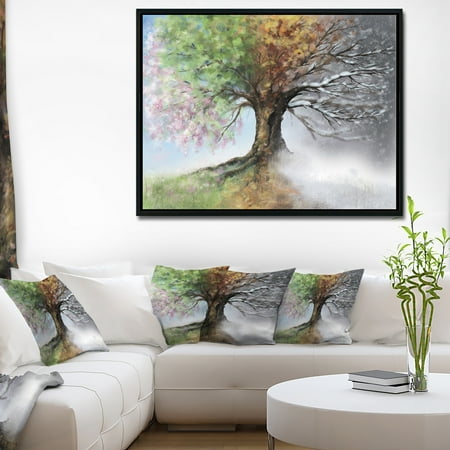 Four Seasons Paintings - DESIGN ART Designart 'Tree with Four Seasons' Tree Painting Framed Canvas Art Print