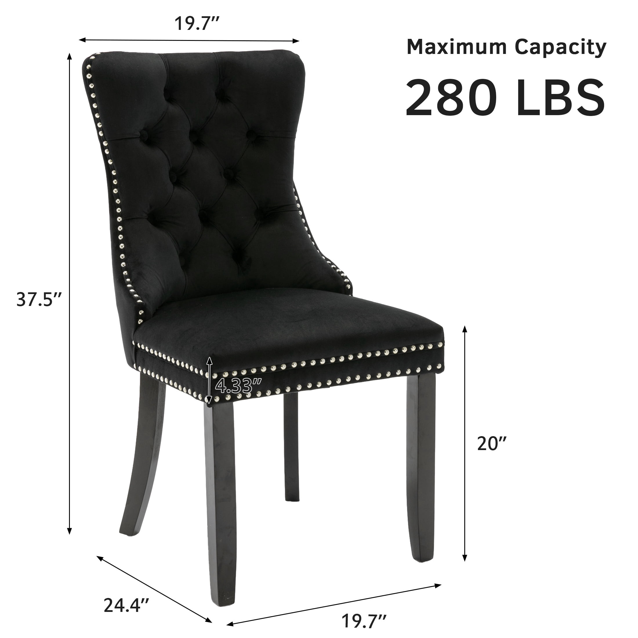 PORKISS Dining Chairs Set of 4, Upholstered High-End Tufted Dining Room Chair with Back Ring and Nailhead Trim, Modern Velvet Chairs with Solid Wood Legs for Kitchen,Black