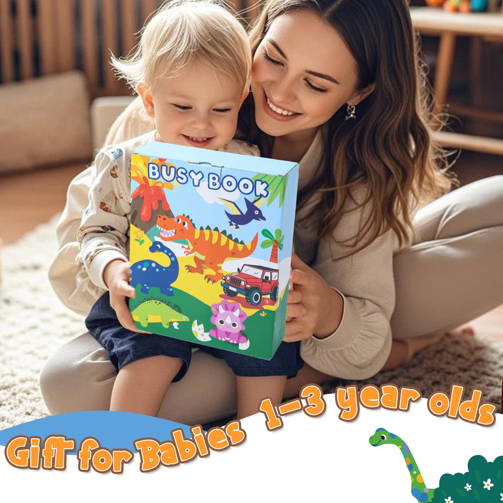 Wdmiya 20 in 1 Busy Book for 1 2 3 year old, Montessori Preschool Busy Book Toy Busy Board for Toddlers, Baby Sensory Book Learning Activities Toys Girls Boys Birthday Gifts, Dinosaur