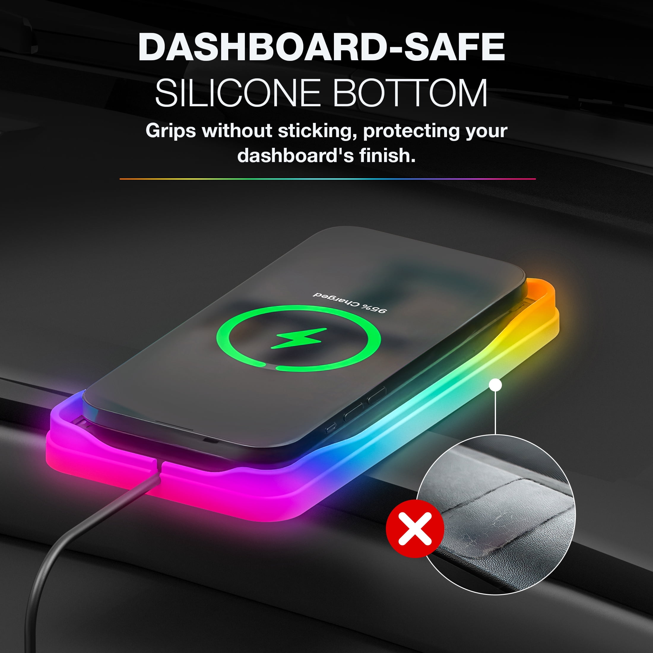 TYPE S Charge & Glow Wireless Charging Pad with RGB Glow, Qi Compatible 15W Quick Charge, Non-Slip Material, Heat-Resistant Silicone Bottom, AC535082