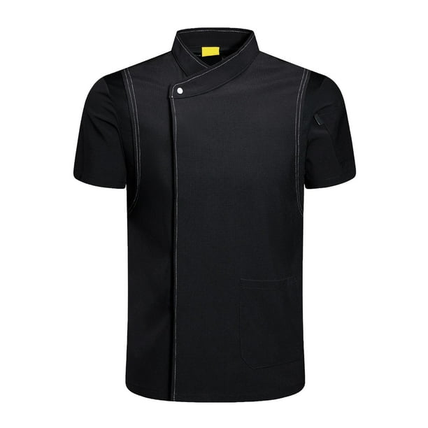 Chaqueta de chef clásica de manga corta, uniforme unisex para cocina y catering. Negro XXXXL