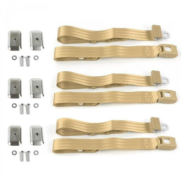 Tan Lap Bench Seat Belt Kit with Bracketry for 1962-1980 Triumph Spitfire Standard 2 Point - 3 Belts