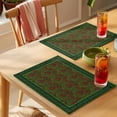 thumbnail image 4 of Vintage Red Roses Placemats Set of 12 Green Abstract Art Floral Ethnic Place Mats Indoor Wipeable Table Mats Washable Cloth Dining Table Placemats for Kitchen Holiday Party Home Decor 13x19 Inch, 4 of 9