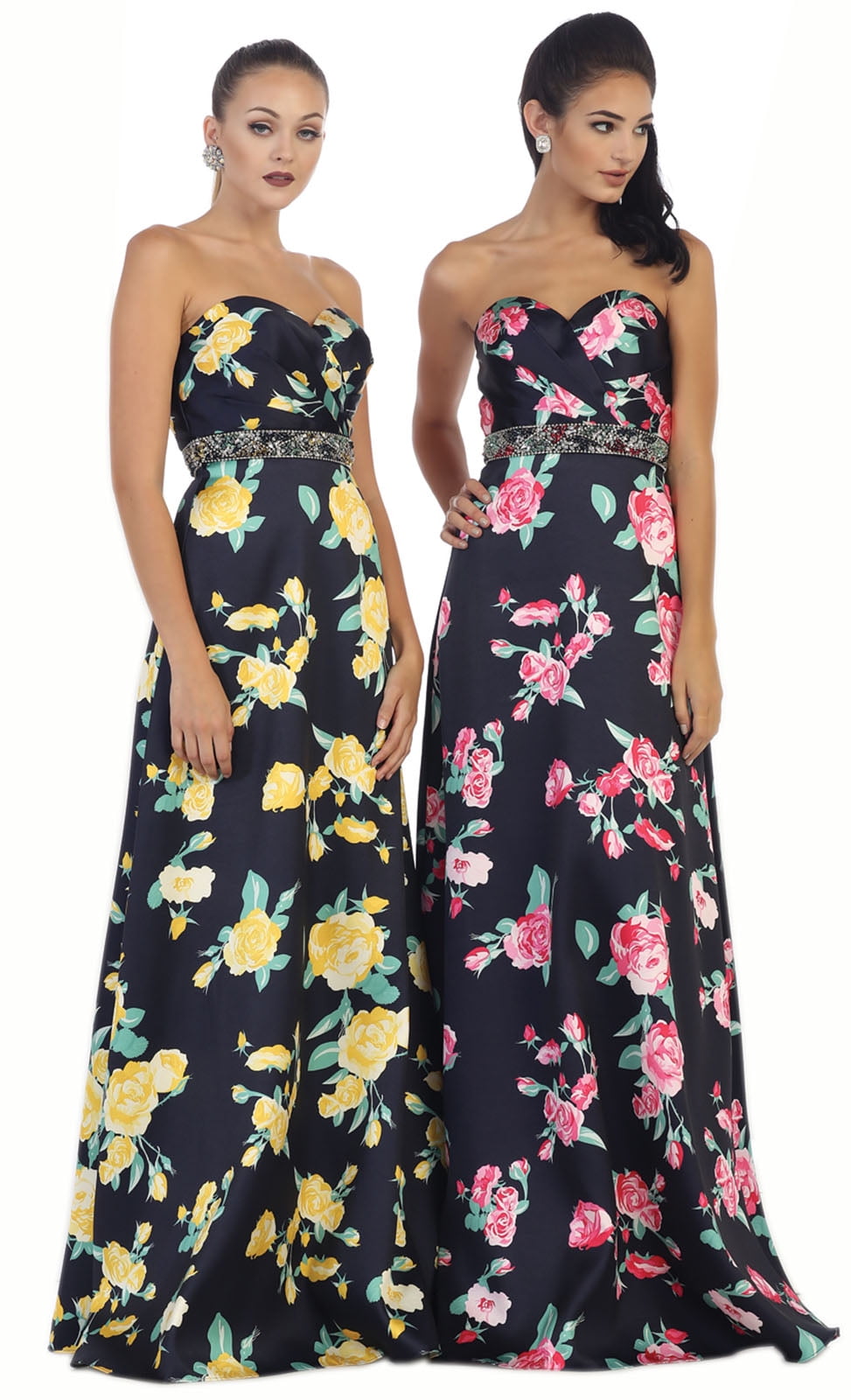 strapless floral gown