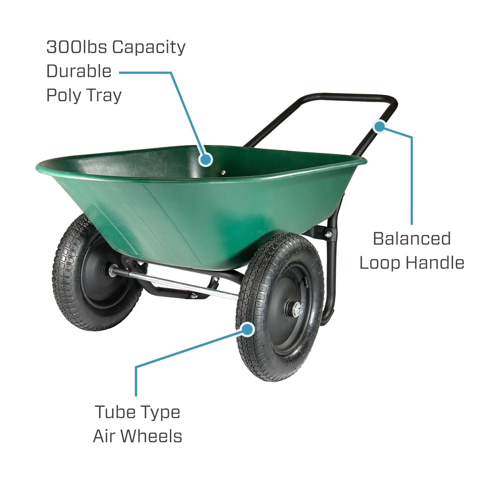 Garden Star Dual Wheel, Poly Tray Yard Rover Wheelbarrow - 3