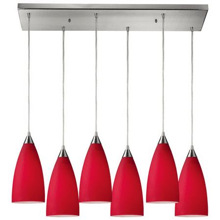 Pendants 6 Light With Satin Nickel Finish Cardinal Red Medium Base 30 inch 600 Watts - World of Lamp
