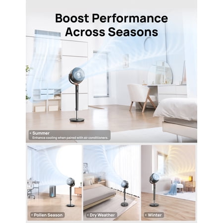 Dreo Fan for Bedroom, 120° 120° Oscillating Standing Fan, DC Motor, 80ft Air Circulator for Whole Room, 8 Speeds, 3 modes, Quiet Pedestal Fans, 23dB, Adjustable Height, Remote Control, 8H Timer