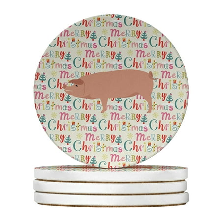 

American Landrace Pig Christmas Large Sandstone Coasters Pack of 4 4 in x 4 in