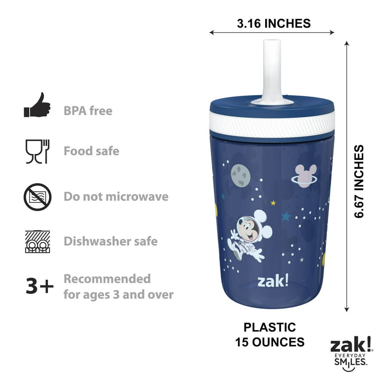 Zak Designs 12oz and 15oz 2-Pack Straw Tumbler Stainless Steel and Plastic  with Additional Straw Leakproof and Perfect for Kids, Campout and Camping 