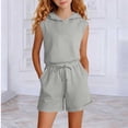 thumbnail image 2 of OGLCCG Two Piece Sets for Girls Sleeveless Hoodies Top and Shorts Set Summer Casual Sweatsuits Tracksuit with Pockets Size 3-14, 2 of 4