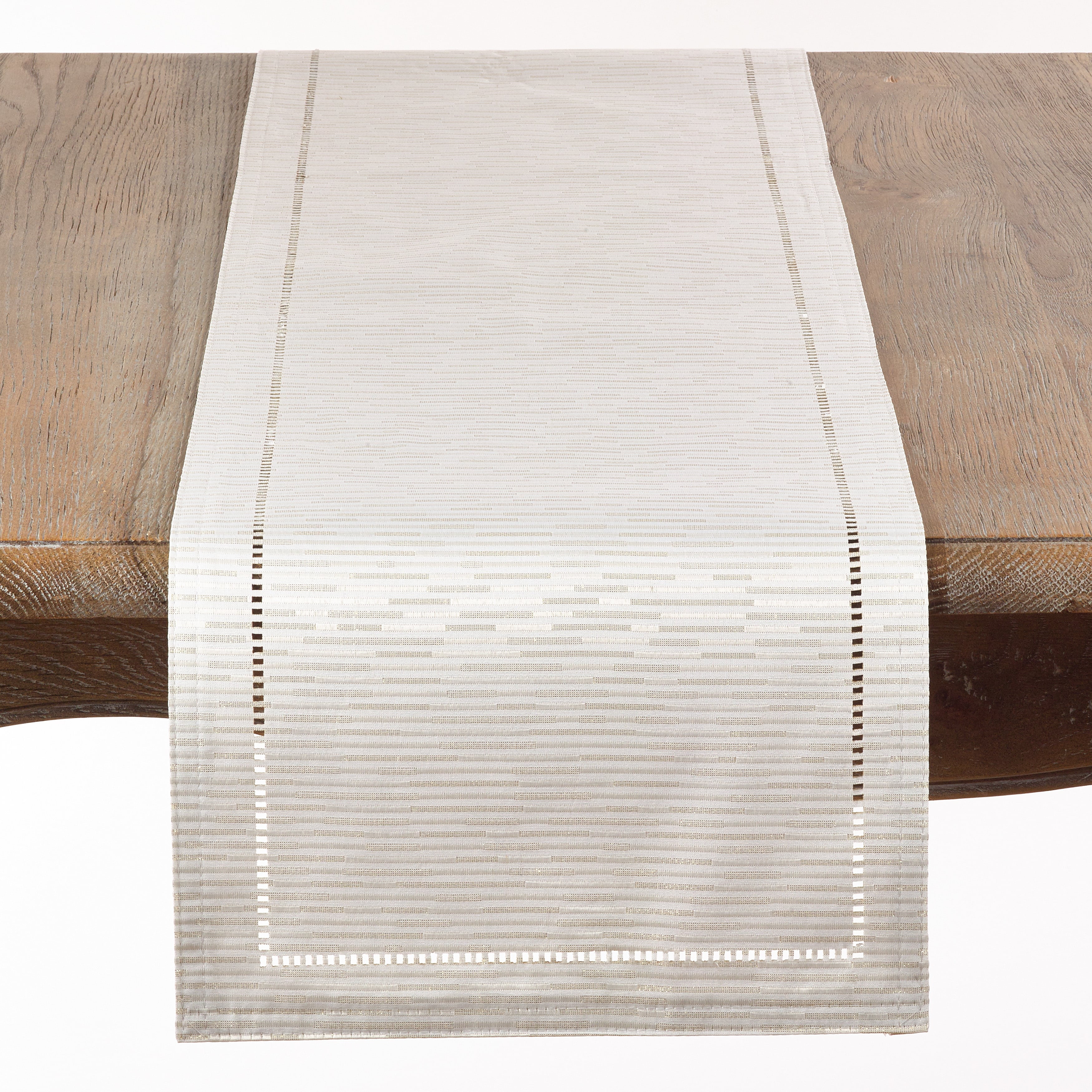 Ivory Shimmering Hemstitched Polyester Table Runner 13" x 108"