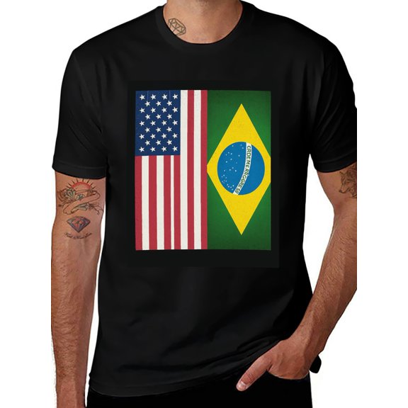T-shirt United States Brazil Soft Cotton Adult Heat-Transfer Graphic T-Shirt - 180g Breathable Fabric, Unisex Summer Casual Wear with Durable Heat-Printed Design