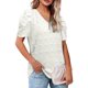thumbnail image 2 of Camiseta de manga abombada con cuello en V de verano para mujer, blusa holgada informal de punto suizo de manga corta para citas, 2 of 5
