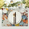thumbnail image 3 of mubwai Fall Thanksgiving Placemats Set of 4 Watercolor Autumn Pumpkins Floral Linen Table Mats 12x18 Inch Washable Heat Resistance for Kitchen Dining Farmhouse Holiday Decor, 3 of 8