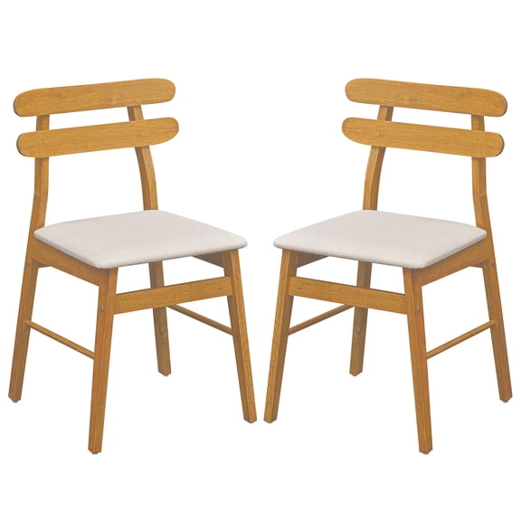 Costway Upholstered Dining Chairs Set of 2, Dining Chairs with Padded Seat, High Back Natural and Beige