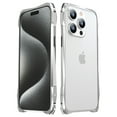 thumbnail image 2 of Dteck Bumper Case for iPhone 15 Pro Max,Shockproof Aluminum Metal Bumper Frame with Transparent Carbon Fiber Back Sticker and Camera Lens Protector, Silver, 2 of 9
