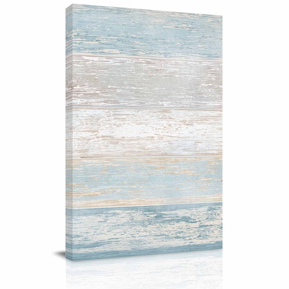 Canvas Wall Art, Blue Beige Farmhouse Framed Canvas Prints for Living Room Bedroom, Vintage Wooden Striped Extra Large Gallery Wrapped Wall Decor for Home Office, Gifts, 24"x36" Ship Next Day