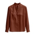 thumbnail image 6 of ClodeEU Women's Stand Collar Half Button Satin Long Sleeve Blouse,Elegant Business Casual Loose Work Shirt Tops ,Women's Plus L, 6 of 6